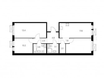 Трёхкомнатная квартира 76.8 м²