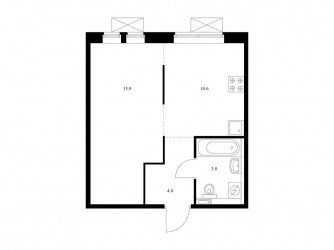 Однокомнатная квартира 34.3 м²