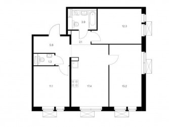 Трёхкомнатная квартира (Евро) 69.2 м²