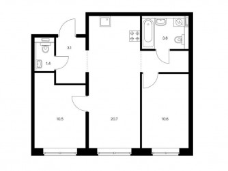 Двухкомнатная квартира 54.2 м²