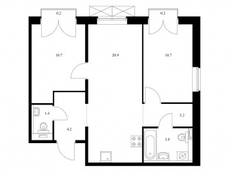 Двухкомнатная квартира 55.3 м²