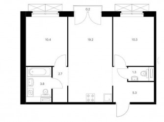 Двухкомнатная квартира (Евро) 53.2 м²