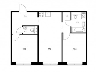 Двухкомнатная квартира 51.9 м²